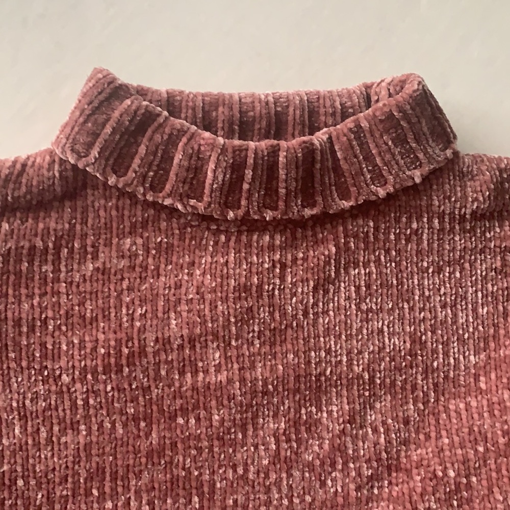 Chelsea & Theodore mauve chenille sweater turtleneck high low silhouette size S - Picture 11 of 13